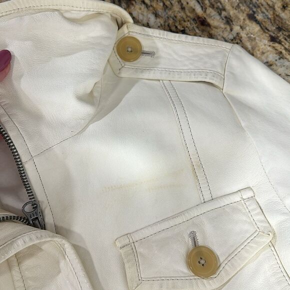 GAP Genuine Leather Full Zip Jacket With Pockets In Ivory Size M - Picture 11 of 11